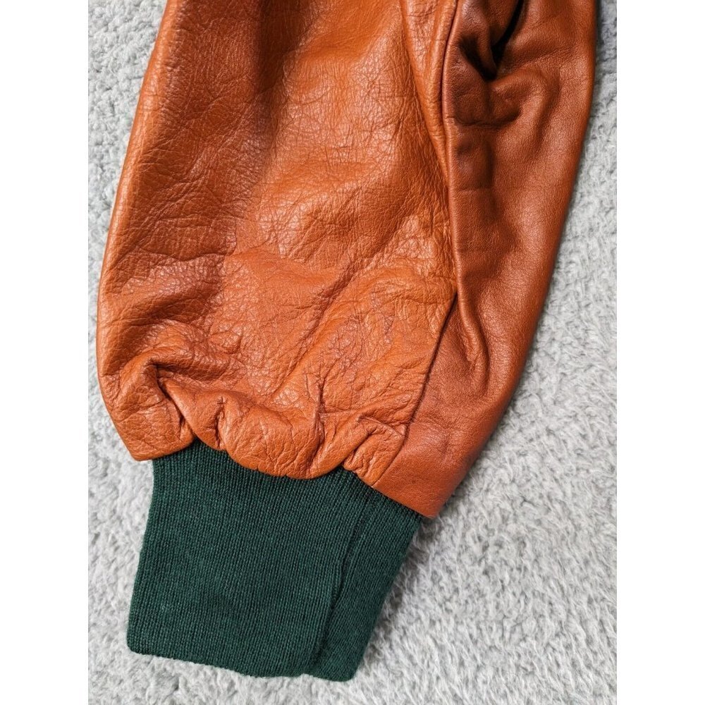 Vintage Holloway College Jacket Large Letterman Varsity Wool Leather Green Brown - Picture 12 of 16